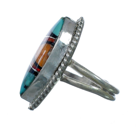 Native American Sterling Silver Multicolor Inlay Ring Size 7 NN20597